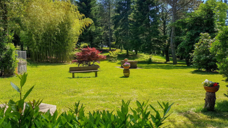 parco con panchina e prato